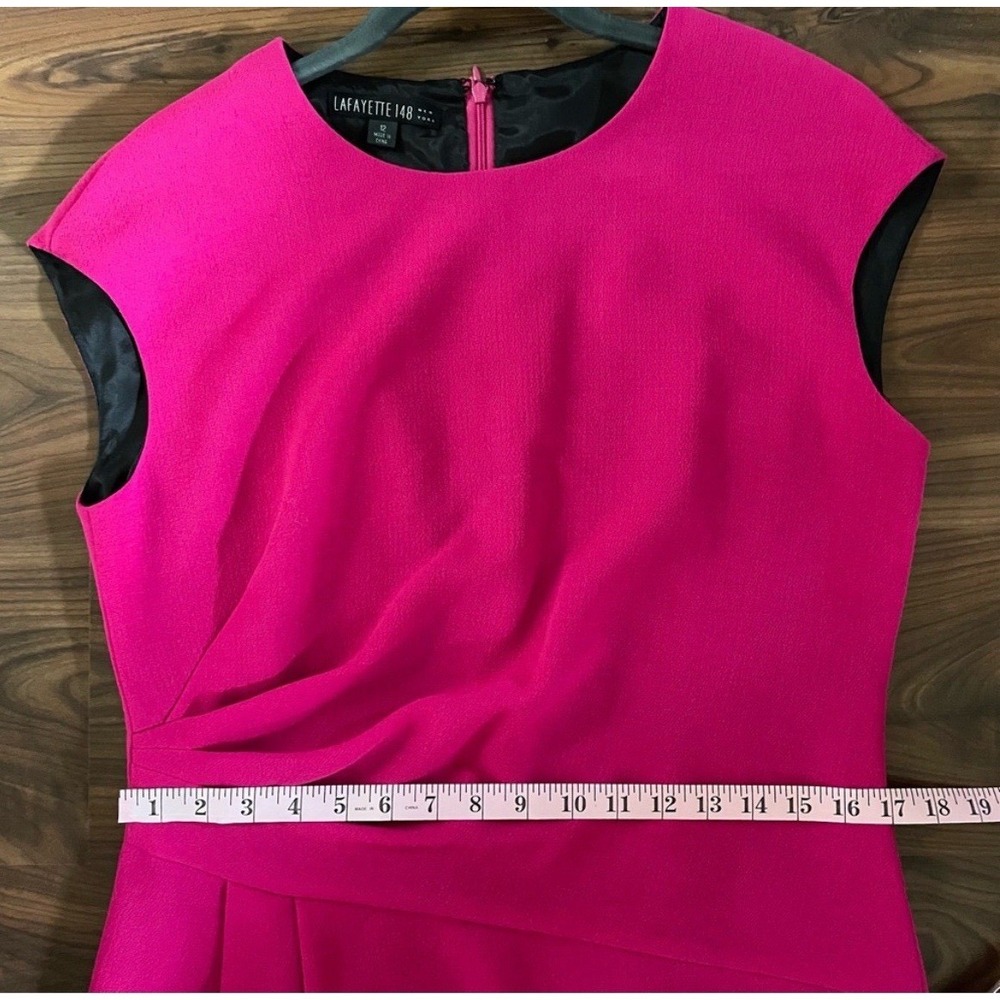 Lafayette 148 New York Fuchsia Pink Ruched Sheath Dress Size 12 Sleeveless Crepe - Picture 4 of 7